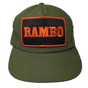 Rambo Patch Snapback Trucker Hat Green OS Solid Adjustable Vent Holes Vintage
